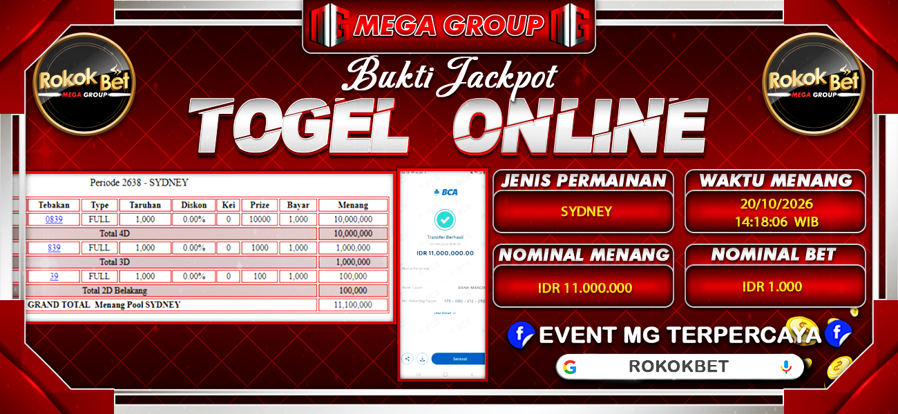 Bukti JP situs Rokokbet hari Selasa, 20 Oktober 2026